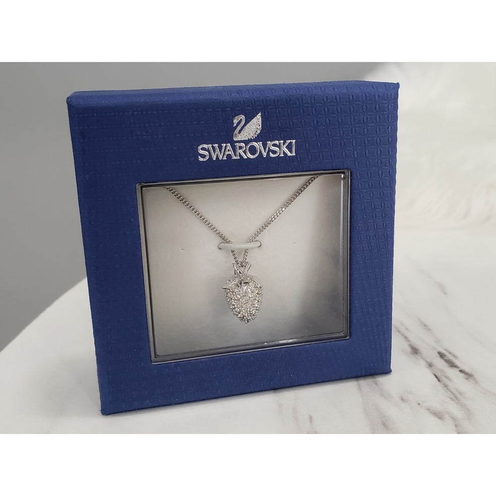 Swarovski Vintage Necklace Strawberry Shaped Necklace Pendant Silver Crystal
